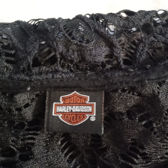Harley Davidson Rose Wing Tee XS Black -Lace Back -Rhinestone Embellished - Picture 4 of 10